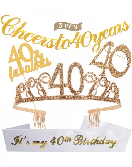 Party Packs 40th Birthday Decorations Party Supplies- 40th Birthday Gifts for Women- 40th Birthday Tiara- 40th White Satin Sa...