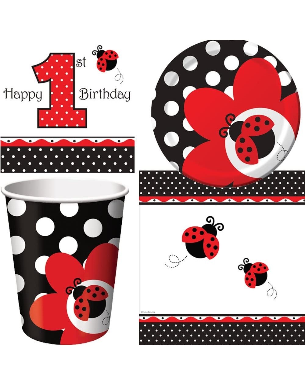 Party Packs Ladybug Fancy Birthday Party Supplies For 16 Guests - Includes 16 Paper Lunch Napkins- 16 Paper Dessert Plates- 1...