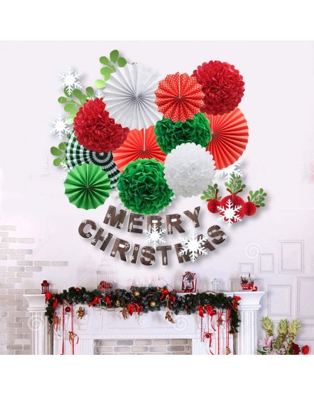 Tissue Pom Poms Red White Green Hanging Paper Party Decorations- Round Paper Fans Set Paper Pom Poms Flowers for Christmas Bi...