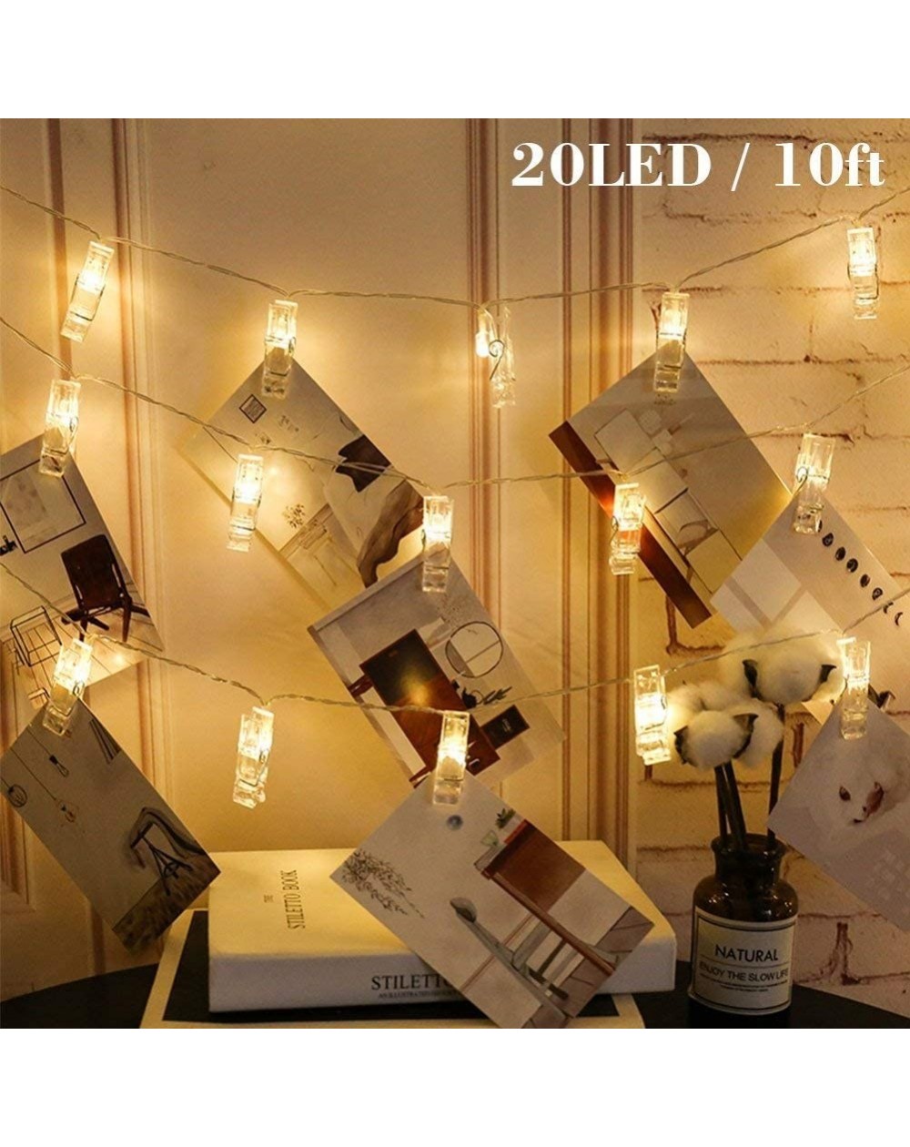 Indoor String Lights Photo Clips String Lights 15.25 Ft 20 LED Fairy String Lights with Clips for Hanging Pictures- Cards-Art...