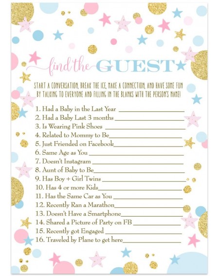 Party Games & Activities Gender Reveal Party Games (25 Cards) Baby Shower Find The Guest - Lets Mingle and Meet - Fun Convers...