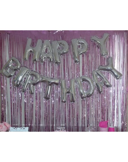 Photobooth Props 2pcs 3.1ft x 8.2ft Pink Metallic Tinsel Foil Fringe Curtain Stunning Photo Booth Backdrop - Pink - CP18TUNDH...