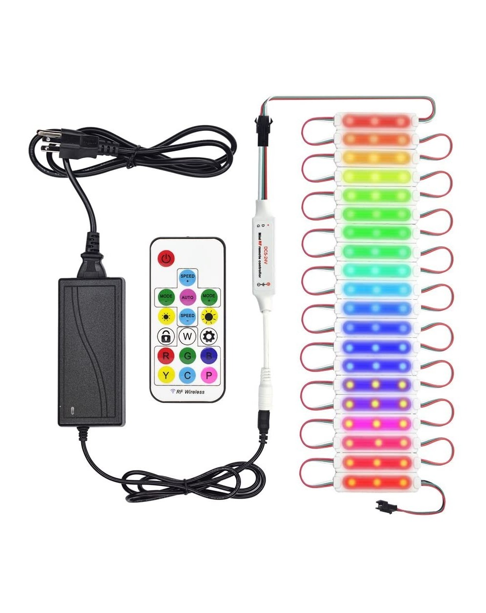 Indoor String Lights Dream Color LED Module Kit Waterproof IP67 DC12V 5050 LED Pixel String 20 pcs with 24 Keys Remote + IR C...
