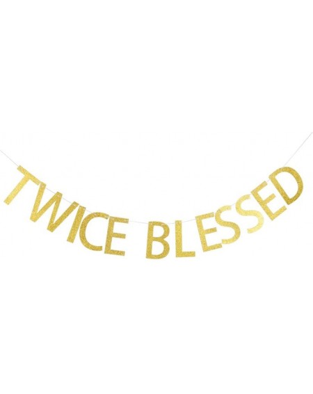 Banners & Garlands Twice Blessed Banner- Funny Sign for Twins Baby Shower- Gold Glitter Letters Bunting - CA18CGWR7YM $23.94