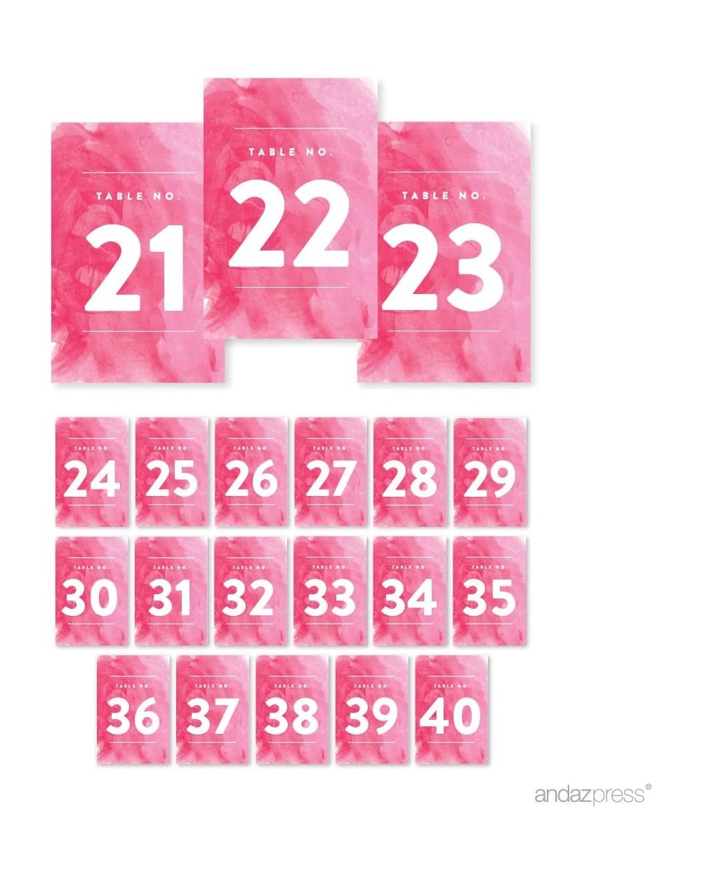 Favors Pink Watercolor Wedding Collection- Table Numbers 21-40 on Perforated Paper- Single-Sided- 4 x 6-inch- 1 Set - Table N...
