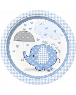 Party Tableware Blue Elephant Boy Baby Shower Dinner Plates- 8ct - Blue/White/Gray - CP11CGFQ233 $7.80