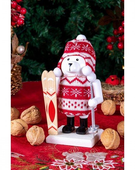 Nutcrackers Wooden Chubby Polar Bear Skiier Traditional Nutcracker - Festive Red and White Knit Hat and Sweater Outfit - Fest...