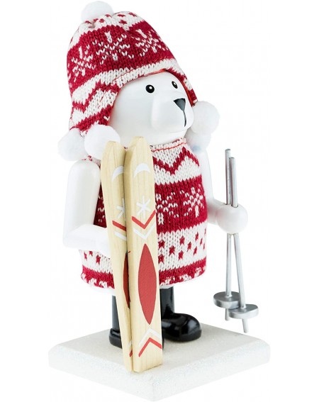 Nutcrackers Wooden Chubby Polar Bear Skiier Traditional Nutcracker - Festive Red and White Knit Hat and Sweater Outfit - Fest...