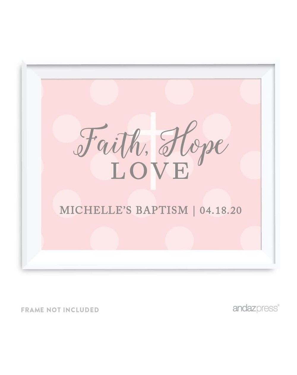 Banners & Garlands Blush Pink and Gray Baby Girl Baptism Collection- Personalized Party Signs- Faith Hope Love- 8.5x11-inch- ...