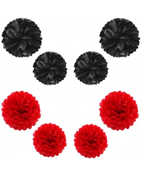 Tissue Pom Poms Black and Red Paper Pom Poms - Party Tissue Paper Flowers Balls - Party Hanging Decoration Supplies - Size of...