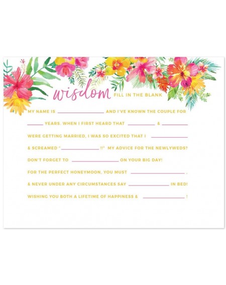 Favors Tropical Floral Garden Party Wedding Collection- Fill in The Blanks Advice for The Bride-to-Be Bridal Shower Game Card...