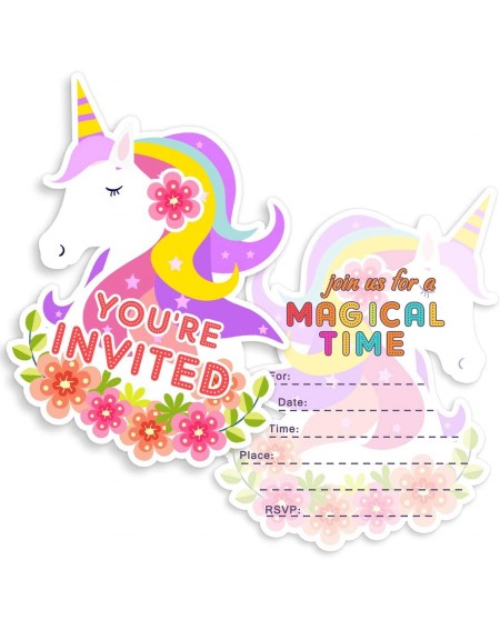 Invitations Yangmics 20 Unicorn Trucks Birthday Party Invitations with Envelopes-Double Sided -Shaped Fill-in Invitations-Kid...