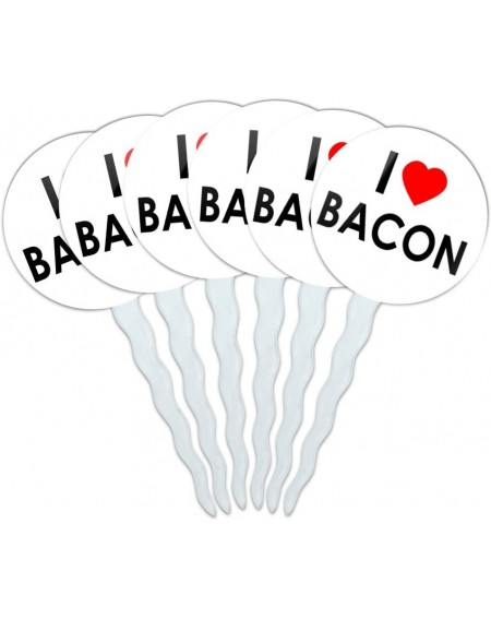 Cake & Cupcake Toppers Set of 6 Cupcake Picks Toppers Decoration I Love Heart - Bacon - Bacon - C412J8HBZ8N $17.59