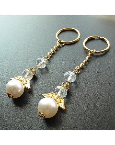 Favors Angel Design Keychain Favors (12 PCS) Pearl Crystal Keychain Ring Baptism Party Favor Christening Gold Chain - CV18XTS...