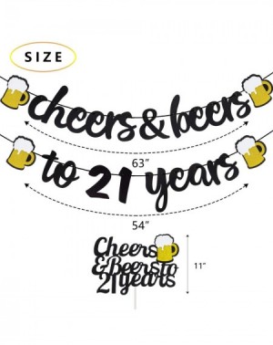 Banners & Garlands 21 Years Anniversary Decorations - Cheers & Beers to 21 Years Banner with 21th Years Old Cake Topper Black...