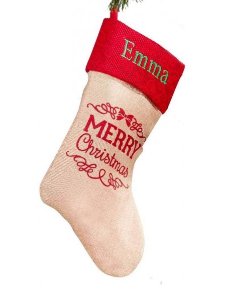 Stockings & Holders Personalized Classic Burlap Christmas Stocking (Merry Christmas) - Merry Christmas - CX18LSOWGLL $16.43