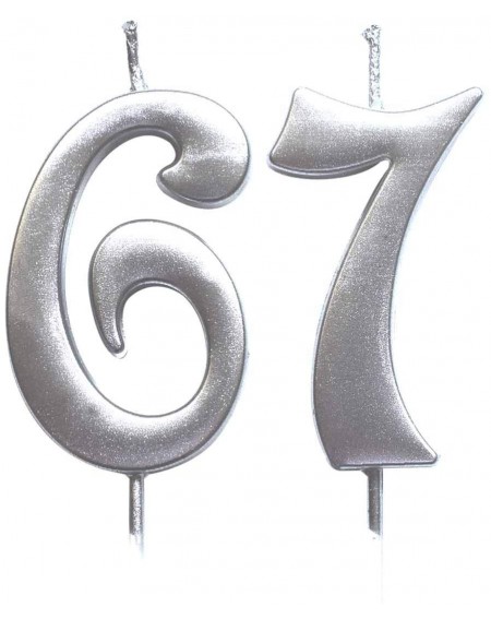 Birthday Candles Silver 67th Birthday Numeral Candle- Number 67 Cake Topper Candles Party Decoration for Women or Men - C618T...