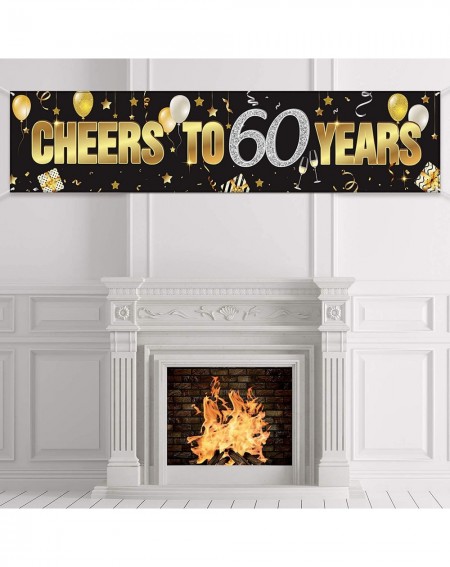 Banners 60th Birthday Banner- Happy 60th Birthday Cheers to 60 Years Birthday Sign Gold Glitter Birthday Banner- Anniversary ...