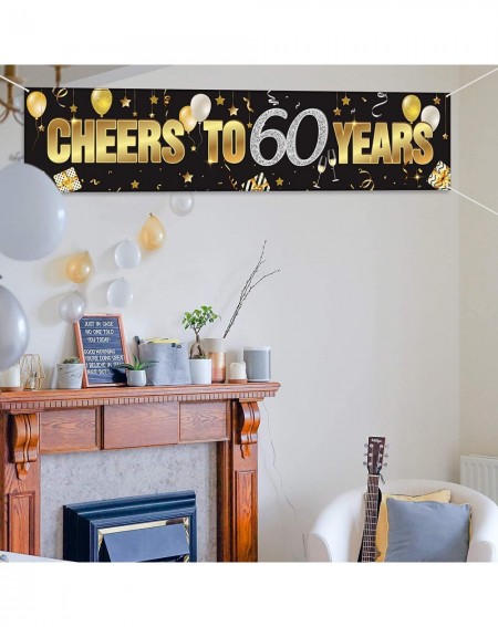 Banners 60th Birthday Banner- Happy 60th Birthday Cheers to 60 Years Birthday Sign Gold Glitter Birthday Banner- Anniversary ...