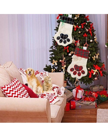 Stockings & Holders 2 Pieces Christmas Stockings Pet Paw Pattern Stockings Fireplace Hanging Stockings Pet Christmas Decorati...