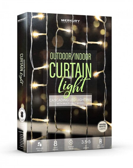 Outdoor String Lights Indoor/Outdoor Weatherproof Cascading Curtain Lights with Flashing Modes- Battery-Operated LED Lighted ...