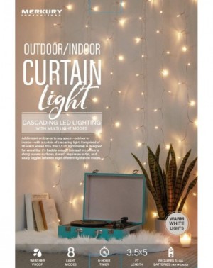 Outdoor String Lights Indoor/Outdoor Weatherproof Cascading Curtain Lights with Flashing Modes- Battery-Operated LED Lighted ...