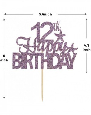 Cake & Cupcake Toppers Purple Glitter Happy 12th Birthday Cake Topper- Hello 12- Twelve Years Old Party Sign Decorations - CK...