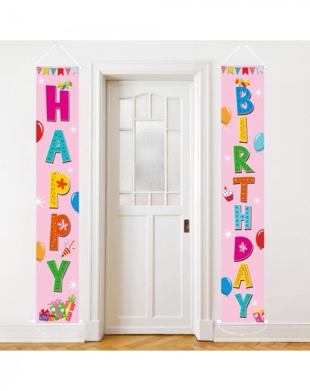 Banners & Garlands Pink Happy Birthday Banner Colorful Birthday Door Cover Welcome Porch Sign for Birthday Theme Baby Shower ...