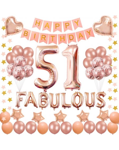 Balloons 51ST Birthday Decorations - for 51 Years Old Birthday Party Supplies pink Happy Birthday Banner Rose Gold Confetti b...