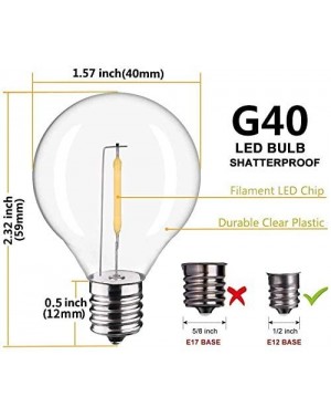 Outdoor String Lights G40-E12-25 Pack Indoor/Outdoor String Lights- Dimmable E12 Screw Clear Globe LED Bulbs - G40 - CF19DSTW...