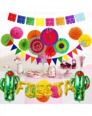 Tissue Pom Poms Fiesta Party Decoration- Multicolor Festival Mexicano Picado Banner Foil Fiesta and Cactus Balloons Paper Fan...