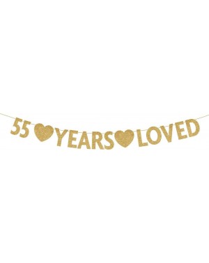Banners & Garlands Gold 55 Year Loved Banner- Gold Glitter Happy 55th Birthday Party Decorations- Supplies - Gold-loved - C91...