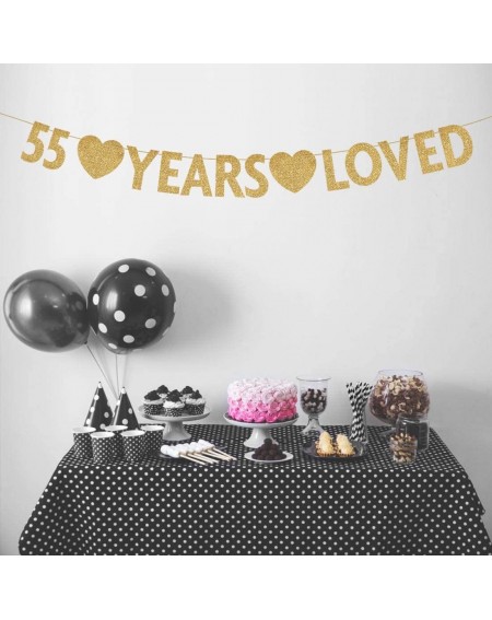 Banners & Garlands Gold 55 Year Loved Banner- Gold Glitter Happy 55th Birthday Party Decorations- Supplies - Gold-loved - C91...