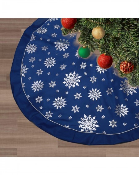 Tree Skirts Christmas Tree Skirt-48 inches Large Xmas Tree Skirts with Snowy Pattern for Christmas Tree Decorations (Blue—Thr...