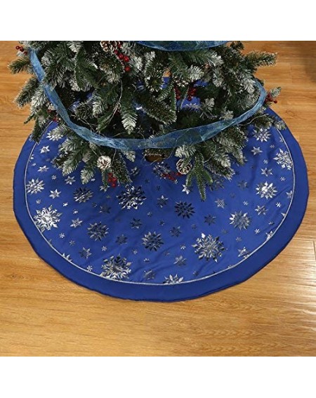 Tree Skirts Christmas Tree Skirt-48 inches Large Xmas Tree Skirts with Snowy Pattern for Christmas Tree Decorations (Blue—Thr...
