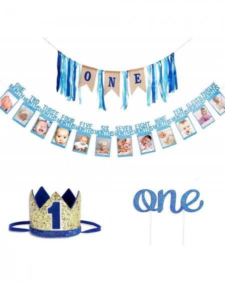 Banners Baby Boys 1st Birthday Decoration - First Birthday High Chair Banner-ONE Burlap Ribbon Banner-Baby Photo Banner-No.1 ...