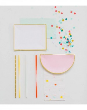 Tableware Rectangle Paper Napkins- Multi Color and Gold Splatter Confetti Print- 32 Count - Multi Color and Gold Splatter Con...