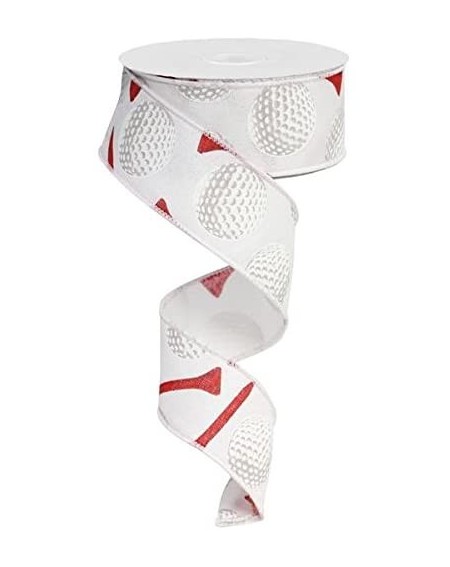 Craig Bachman Imports- White/Red 1.5" x10yd Wired Golf Ball Ribbon - CI18EQCXSTS