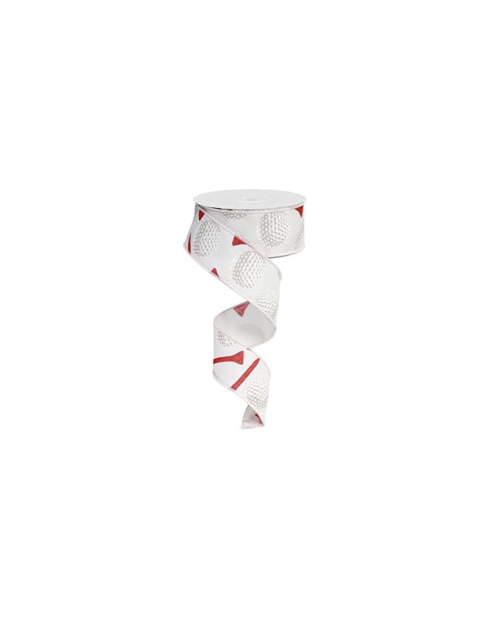 Bows & Ribbons Craig Bachman Imports- White/Red 1.5" x10yd Wired Golf Ball Ribbon - CI18EQCXSTS $22.69