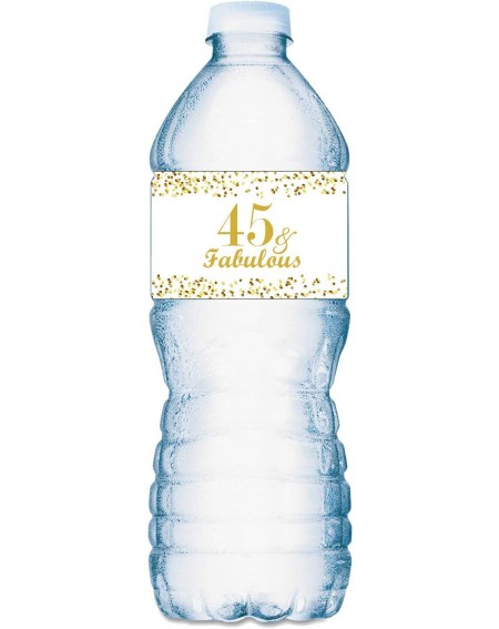 Favors 45 & Fabulous Water Bottle Labels Set of 20 Waterproof Water Bottle Wrappers Gold and White. Happy Birthday Labels - C...