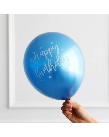 Balloons 12inch 50pcs Blue Chrome Metallic Latex Balloons Printed Happy Birthday Balloons and Blue Confetti Balloons for Baby...