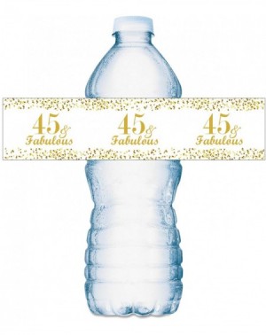 Favors 45 & Fabulous Water Bottle Labels Set of 20 Waterproof Water Bottle Wrappers Gold and White. Happy Birthday Labels - C...