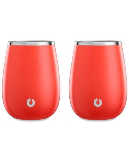 Tableware Insulated Stainless Steel Wine Glasses- Pinot Noir- Set of 2- Coral - Coral - C418D8Q609H $60.84