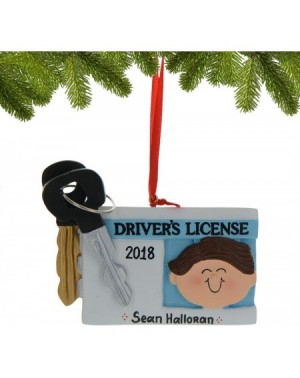 Ornaments Personalized Driver's License Boy Christmas Tree Ornament 2020 - Brunette Man New ID with Car Keychain Grand-Son Fu...