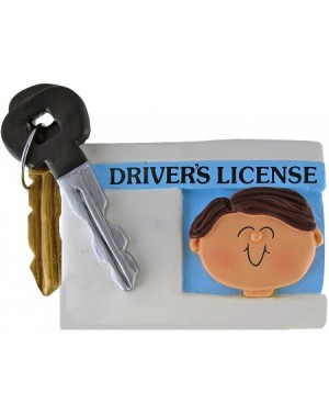 Ornaments Personalized Driver's License Boy Christmas Tree Ornament 2020 - Brunette Man New ID with Car Keychain Grand-Son Fu...