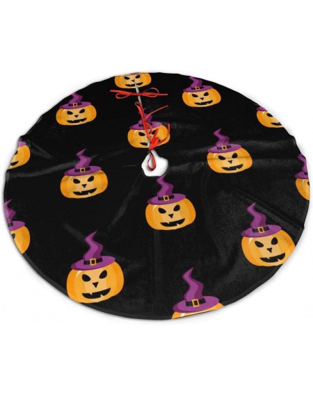 Tree Skirts Pumpkin in A Witch Hat Halloween 48 Inch Christmas Tree Print Skirt Decoration for Merry Christmas Party Polyeste...