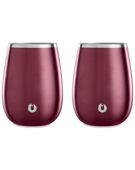 Tableware Insulated Stainless Steel Wine Glasses- Pinot Noir- Set of 2- Dark Rose - Dark Rose - C718D8O8OAG $51.35