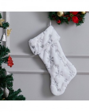 Stockings & Holders Christmas Stockings- Large White Faux Fur Silver Sequin Snowflakes Christmas Candy Stocking Xmas Ornament...