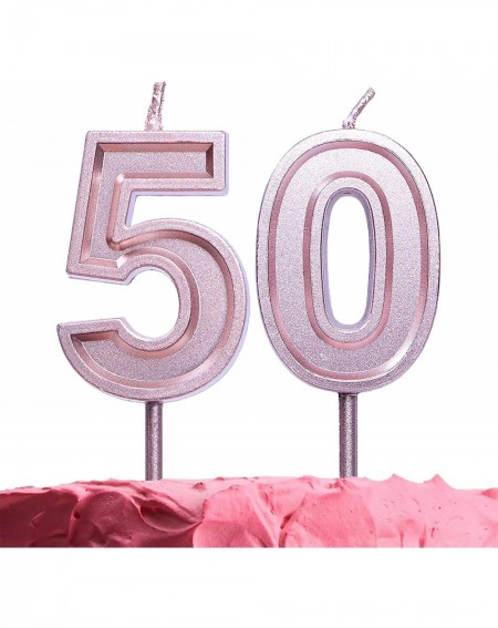 Birthday Candles Number 50 Birthday Candle - Rose Gold Number Fifty Candles on Sticks - Number Candles for Birthday Anniversa...