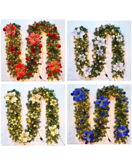 Garlands Garland Christmas Led Lights Decorations Battery Operated Spruce Garland Artificial Poinsettia Berries Holly Leaves ...